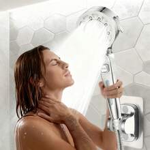 Creative Twist Shower Head, 5 Spray Modes, Equipped With 1.5m Stainless Steel Hose And ABS Wall Bracket, No Need To Drill, Providing A Wonderful Bath Experience - Silver - View 1