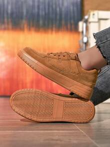 BAOLIANGXIONG Women's Autumn/Winter Skateboard Sneakers, Dual-Color Lace-Up Athletic Shoes