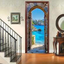 1pc Outdoor Sea View Background Cloth Banner With Stone Wall, Sea View, Reef Design, Suitable For Holiday Decoration, Party Decoration, Courtyard, Garden, Living Room Decoration, Live Broadcast Background, Wedding, Bridal Shower, Anniversary Decoration, Photo Booth Photo Props