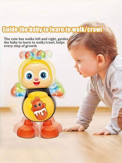带音乐和LED灯的跳舞蜜蜂玩具，会走路、扭动身体，是一款适合学龄前儿童的互动感官学习玩具，也适合婴幼儿玩耍。