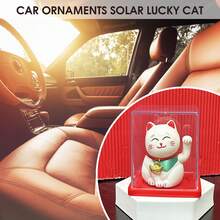 Đồ trang trí xe hơi hình Maneki Neko với thỏi vàng, chạy bằng năng lượng mặt trời, có tay chuyển động, vật trang trí sáng tạo cho xe hơi và trưng bày bánh. - trắng - Xem 3