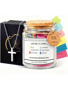 EstiloVOURTM Tarro De VersíCulos BíBlicos Con 90 VersíCulos Alentadores Y Collar De Cruz Plateado, Frasco De VersíCulos BíBlicos De Corcho Natural Para Emociones, Regalos Cristianos Para Mujeres Y HombresVersióN Mejorada