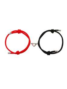 2件套简约心形磁性情侣/闺蜜手链（含礼品卡），理想礼物 - 彩色 - 查看 3