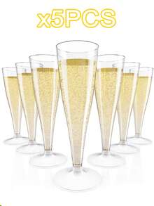 5/10pcs Reusable 4.5oz Clear Plastic Champagne Flutes, Shatterproof Cups Suitable For Parties, Weddings And Large Events, Elegant And Easy To Clean