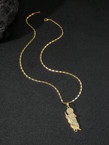 1件男士奢华嘻哈风锆石圣像吊坠项链，微镶锆石3D圣犹达雕像吊坠项链，适合宗教场合和嘻哈时尚装扮 - 金黃色 - 查看 4