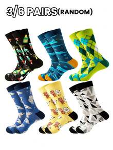 3/6 Pairs Unisex Socks, Cartoon Animal, Food, Drink, Geometric Patterns, Fashion, Versatile, Soft, Comfortable, Moisture-Wicking, Casual Mid-Calf Socks - Multicolor - View 10