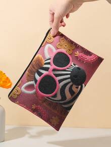 一款可爱的3D斑马纹化妆包，现代风格涤纶轻便旅行收纳包，化妆包，化妆品收纳包，化妆袋，旅行必备，个人护理配件，小号化妆包，化妆袋，旅行必备，大容量，圣诞礼物，收纳袋，旅行，女士礼物，化妆包，洗漱包，邮轮必备，度假必备，男女旅行收纳盒，节日必备礼物 - 彩色 - 查看 3