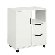 SoBuy FBT105-W, Home Office File Cabinet Printer Stand, Storage Cabinet On Wheels, Side Table End Table