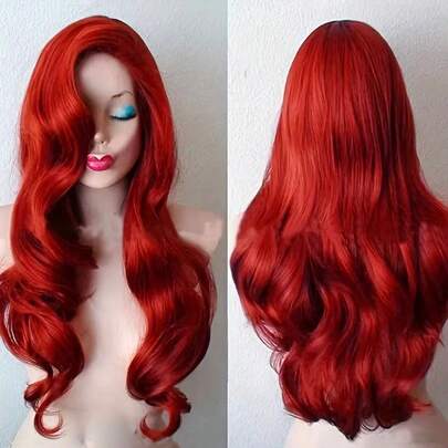 Peruca Sereia Vermelha Brilhante de 71 cm (28 polegadas) - Cabelo Sintético Longo e Cacheado Resistente ao Calor, para Mulheres