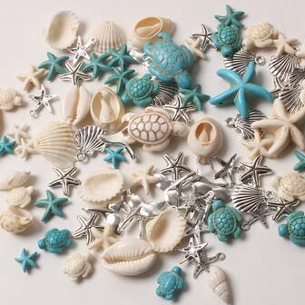 1盒80/85/104件海洋主题串珠首饰制作套装，友谊手链工艺套装，可用于DIY项链、手链、发饰、耳环，精美手工礼物