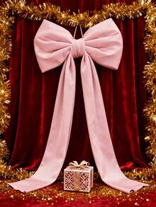 1个超大粉色天鹅绒蝴蝶结圣诞树顶饰，适合节日和家居装饰，可用作花环、墙面背景、大型缎带蝴蝶结装饰、树顶装饰、房间墙面背景、婚礼装饰，采用聚合物材料制成，带悬挂配件，适合节日庆典、生日派对装饰