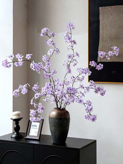 1PC 43.31 Inch Artificial Purple Pear Blossom With Long Stem, Faux Pear Flower, Flexible, Artificial Cherry Blossom, For Home Decor Bedroom, Living Room, Room, Vase Decoration, Desktop Centerpiece Decoration, Wedding Decoration, Outdoor Garden Decoration, Courtyard Decoration, Photography Prop, Valentine's Day Gift