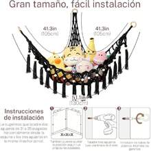 Almacenamiento de Juguetes de Peluche con Luces LED,Gran Hamaca de Red de Animales de Peluche,Adecuada para La Decoración de La Habitación Infantil,Almacena Juguetes y Artículos de Uso Diario (Negro),37286959 - Plateado - Ver 6