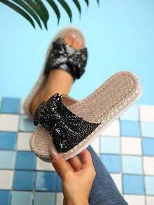 Women's Summer Vacation Bohemian Style Platform Slippers - Black - View 4