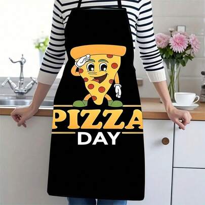 1 pièce Tablier de cuisine à motif de tranche de pizza drôle de bande dessinée. Thème de la journée de la pizza. Tablier de cuisine, de cuisson, de service alimentaire, de fête, de traiteur. Résistant aux taches. Tablier de taille pour chefs, cuisiniers et amateurs de pizza.