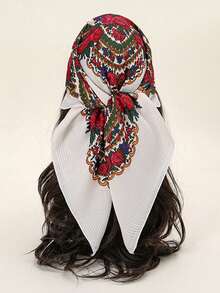 1 pieza Pañuelo de cabeza elegante de mujer con estampado metálico multicolor, pañuelo versátil, adecuado como regalo de vacaciones - Blanco - Ver 3