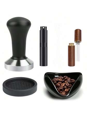 1 set 51/53/58 mm espressokaffestamperkit, 4 st/8 st, konstant tryckfjäder, justerbar spiralbas i 304 rostfritt stål, inkluderar kaffestamper + magnetisk doseringsring + silikonmatta + borste, kompletta tillbehör för företag, hem, kaffeälskare, gör-det-själv, fest, kontor för att göra kvalitetskaffe