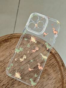 1PC Funda con diseño de dinosaurios cartoon, estilo natural retro, detalles con hojas y montañas, funda de TPU transparente, protección completa para lente, compatible con iPhone 17/16/15/14/13/12/11/Pro/ProMax, compatible con Galaxy A54/S24 Ultra/Plus, compatible con Moto/Galaxy/Redmi/Honor/OPPO - Transparente B - Ver 5