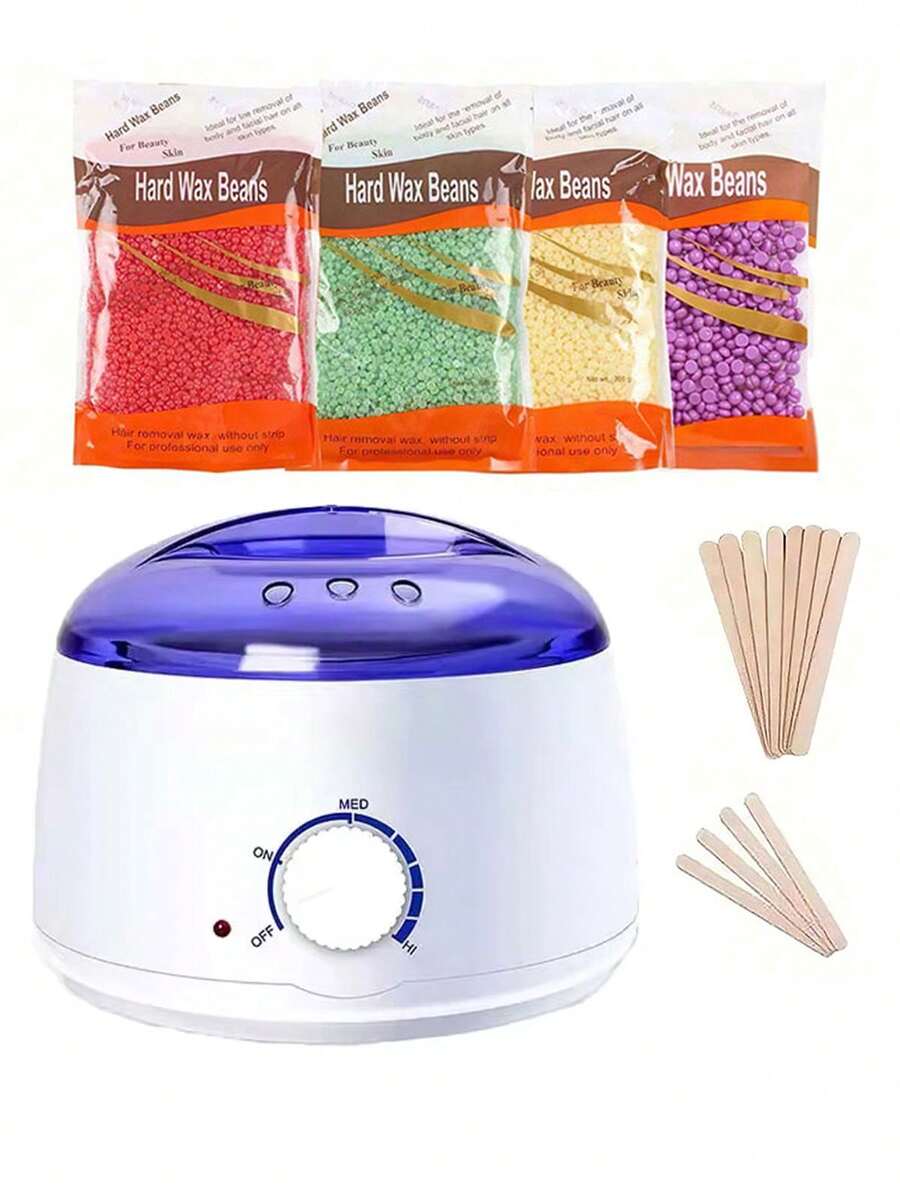 Electric Hard Wax Warmer Kit - 500ml Wax Melter With 4 Flavors Hard Wax Beans & 12Applicator Sticks - Adjustable Temp For Full Body/Bikini/Face - At-Home Salon Hair Removal Wax Kit - EU C Type Plug(220-240V) - View 1