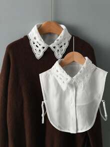 1pc Women's Chiffon Lace Hollow Embroidered Detachable Collar, Multi-Functional Sweater Dickey, Half-Shirt Design, Adjustable & Removable, Suitable For Autumn/Winter Everyday Wear - White - View 1