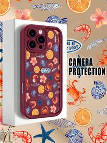 Funda de teléfono minimalista y gruesa a prueba de caídas con diseño marino tropical, cangrejos, rodajas de naranja y flores hawaianas, estilo fresco y vibrante ideal para mujeres que aman la playa y el verano, protección duradera y antideslizante, compatible con Apple 17/16/15/14/13/12/11/Pro/ProMax, compatible con Galaxy A34/A35/A54/A55, Galaxy S20/S21/S22/S23/S24/S25 Ultra/Plus, compatible con Moto/Galaxy/Redmi/Honor/OPPO Soft - Burdeos - Ver 3