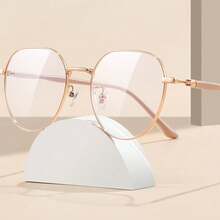 1副女士高品质学生轻便圆形面镜，无度数，适合电脑阅读、游戏、看电视和智能手机 - 彩色 - 查看 5