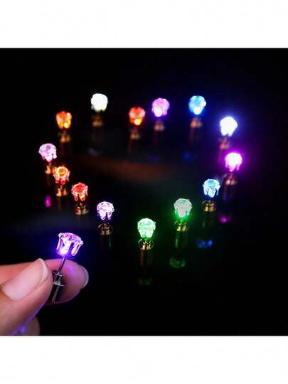 1pc LED Glowing Crown Earrings, Fashionable Nightclub Accessories For Couples