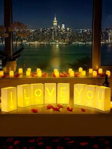 8pcs Valentine's Day Candle Holders, "I Love You" Illuminated Letters - Glow-In-The-Dark Paper Bags For Anniversary And Valentine's Day Decorations, Perfect For Romantic Settings, Special Evenings And Women's Anniversary Decorations.