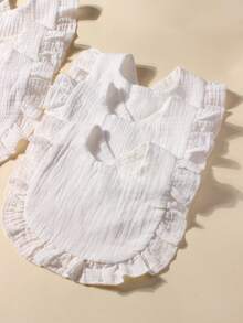 6件套白色棉纱可爱婴儿围兜，荷叶边口水巾套装，适合日常使用 - 白色 - 查看 9