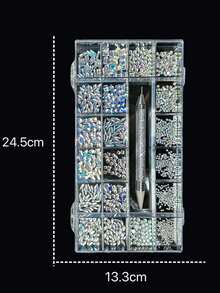 KIRAME 21 Compartments DIY Nail Art K9 Glass Moonlight Flat Bottom Rhinestone Set - 30pcs High Gloss Rhinestones Per Style, Includes 1 Dotting Pen, Nail Gems, Suitable For Nail Salons, Home Manicure, Nail Supplies, Christmas, New Year, Valentine's Day Nails, Holiday Gifts, Also For Crafts, Clothing, Textiles, Shoes, Glassware, Jewelry Making - Multi-Size Sparkling Decorations - 藍白色 - 查看 4