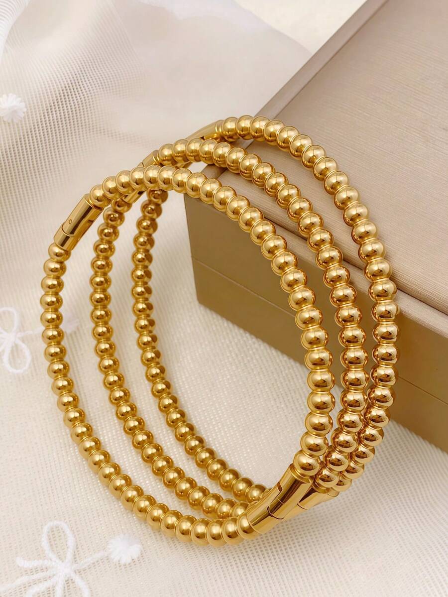 3pcs/Set Vintage Minimalist Women Stainless Steel Bamboo Knot Design Bracelet, Suitable For Daily Wear,Gift
