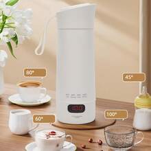Hervidor eléctrico de viaje, pequeño calentador de agua de 400 ml con 4 ajustes de temperatura, pantalla digital, cepillo de limpieza, taza térmica portátil para coche - 1 - Ver 4