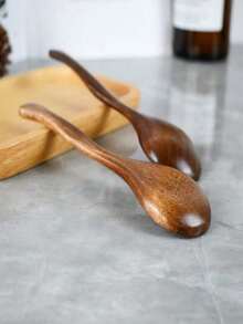 1支/2支/5支装木勺，各种尺寸成人用餐汤匙，竹制餐具 - 棕色 - 查看 5