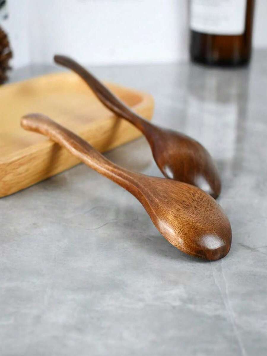 1pc/2pcs/5pcs Wooden Spoons, Assorted Sizes Soup Spoons For Adult Dining, Bamboo Utensils - Brown - View 1