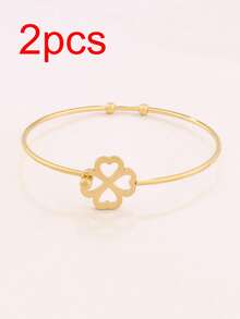 2个开口手镯，不锈钢几何花朵圆形心形手镯，DIY珠宝手链制作材料，手镯底座 - 2件#手鐲 - 查看 20