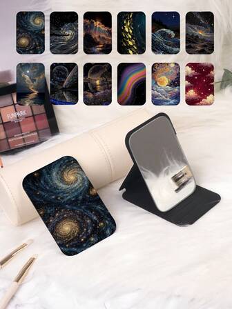 1pc Foldable Compact Handheld Vanity Mirror, Lightweight & Ultra-Thin, Durable PU Leather, Suitable For All Occasions And People, Portable Folding Pocket Mirror