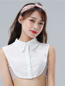 1pc Women's Chiffon Lace Hollow Embroidered Detachable Collar, Multi-Functional Sweater Dickey, Half-Shirt Design, Adjustable & Removable, Suitable For Autumn/Winter Everyday Wear - White - View 5