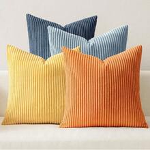 [Free Shipping]MIULEE Pack Of 4 Blue-Orange Corduroy Decorative Throw Pillow Covers 18x18 Inch Soft Boho Striped Pillow Covers Modern Farmhouse Home Decor For Summer Sofa Living Room Couch Bed - 藍橙色 18吋 x 18吋 4件裝 - 查看 1