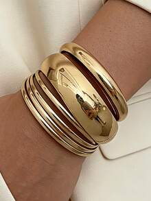 6 Stücke Vintage elegante breite Metall Armreif Set, geeignet für den täglichen Gebrauch - Gold 34 - Übersicht 4