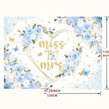 2Dflat,1pc Blue Floral Heart Shape Wedding Banner With Gold Glitter Butterfly Decoration - Durable Polyester Indoor And Outdoor Party Decoration For Engagement, Bridal Shower, Anniversary, Photography Background, Garden Wall Decoration, Fantasy Butterfly Pattern - 1PCS - View 4