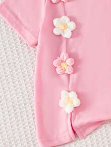 2件套女婴可爱碎花装饰短袖T恤上衣和直筒裤套装，春夏休闲装 - 粉色 - 查看 5