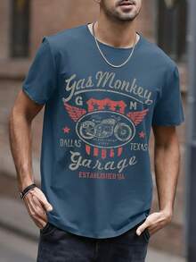 男士个性化印花短袖T恤，舒适透气，适合夏季穿着 - 霧霾藍 - 查看 3