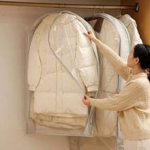 White Compressible Garment Dust Cover, Transparent Visible Suit Protector, Dust-Proof And Moisture-Proof Material With Hooks, Space-Saving Suit/Jacket/Outerwear/Down Jacket Garment Cover, Suitable For Bedroom Closet/Walk-In Closet/Seasonal Storage/Moving/Travel, Durable Lightweight Reusable Clothing Organization Bag