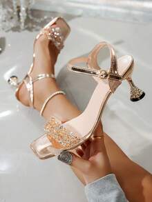 1 Pasang Sandal Pesta Formal Ujung Persegi, Sandal Selop Elegan untuk Kencan dan Acara Santai - Sampanye 5 - View 1