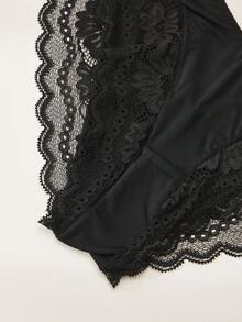 四件套女士运动休闲浪漫性感蕾丝拼接镂空设计内裤 - 黑色 - 查看 4