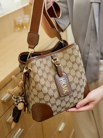 1pc Bucket Bag Women Large Capacity Handbag Casual Commuter Tote Shoulder Bag Luxury Niche High-End 2025 New Leisure Bag