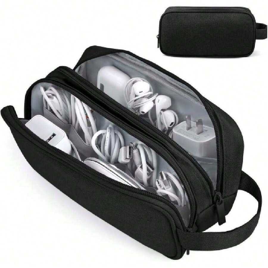 Organizador electrónico, organizador de cables de viaje, bolsa de almacenamiento todo en uno, bolsa de accesorios electrónicos, estuche portátil para cables, cargador, teléfono, auriculares, negro,37265788 - Albaricoque - Ver 1