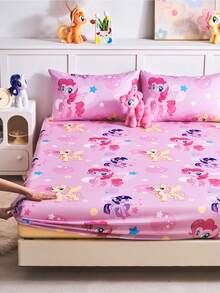 2/3件組 My Little Pony 印花包床單套組，親膚床墊保護套，舒適柔軟，多尺寸，適用 Full/Twin/Double/Queen/King 床，可機洗，卡通角色設計 - 彩色 - 查看 4