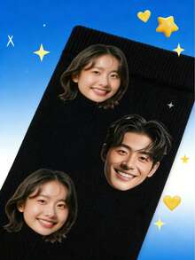 1 Pair Customized Photo Printed Black Ankle Socks, Personalized Face Design, Casual Style, Suitable For Couples/Gift Occasions - Multicolor - View 3