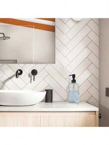 14oz (Approx. 400g) Minimalist Glass Soap Dispenser With Black Rust-Proof Pump Head, Refillable. Kitchen Soap Dispenser With Vertical Stripes, Bathroom Dispenser For Hand Wash, Dish Soap, And Lotion. - Multicolor - View 6